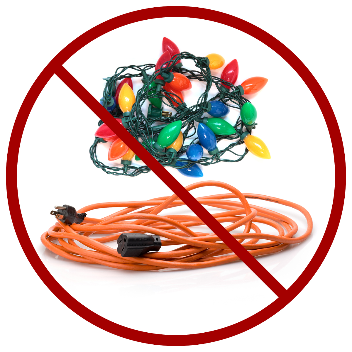 string of lights and extension cord: keep out of clue recycling cart