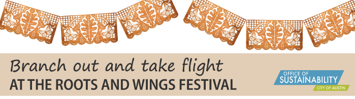 Banner image with brown flags. Text reads: "Branch out and take flight at the Roots and Wings Festival". Office of Sustainability logo is in the corner.
